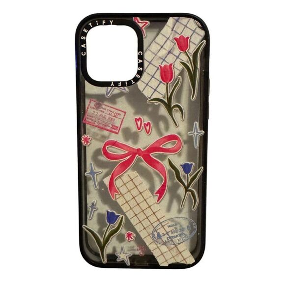 Casetify Ribbons and Tulips Impact Case - iPhone 12, Transparent/Cream/Pink - Picture 2 of 3